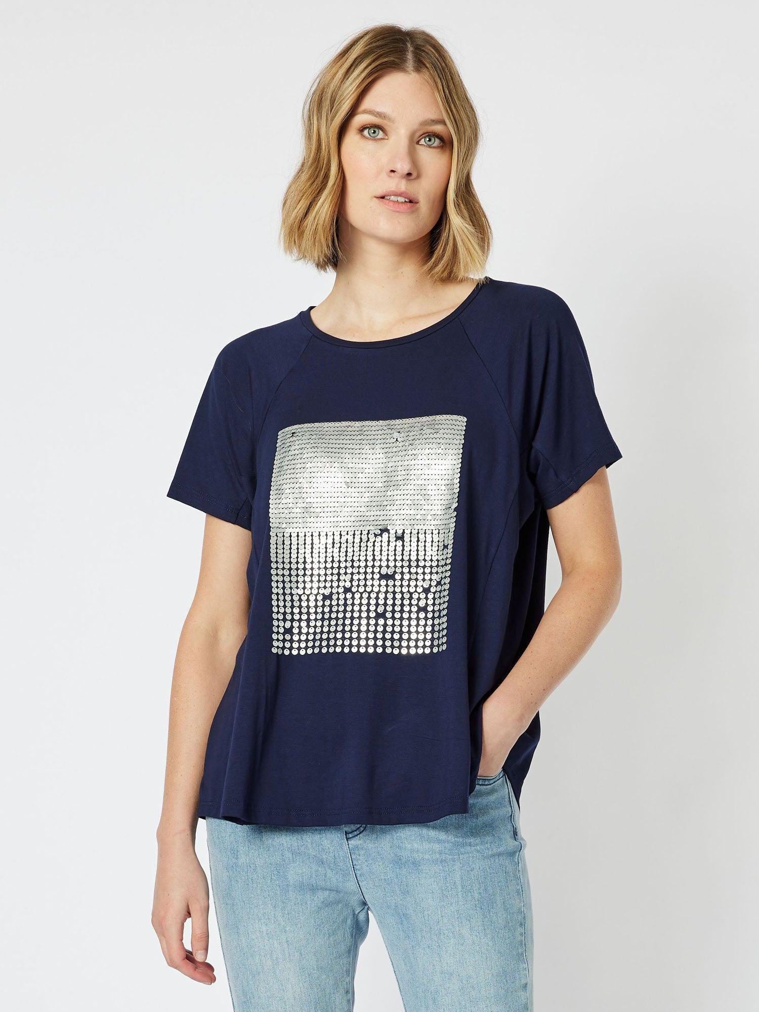Sequin Patch T-Shirt - Navy