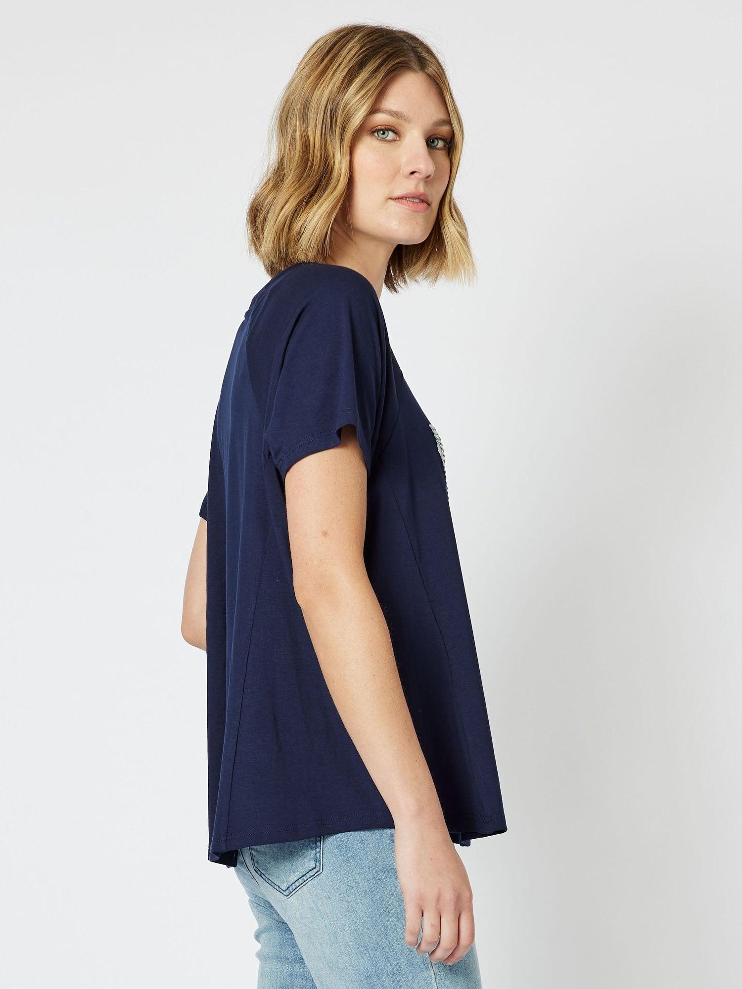Sequin Patch T-Shirt - Navy