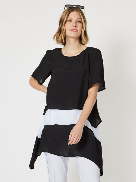 Thera Angled Hem Tunic - Black/White
