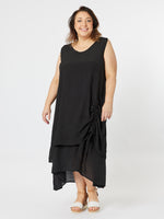 Perissa Layered Midi Dress - Black