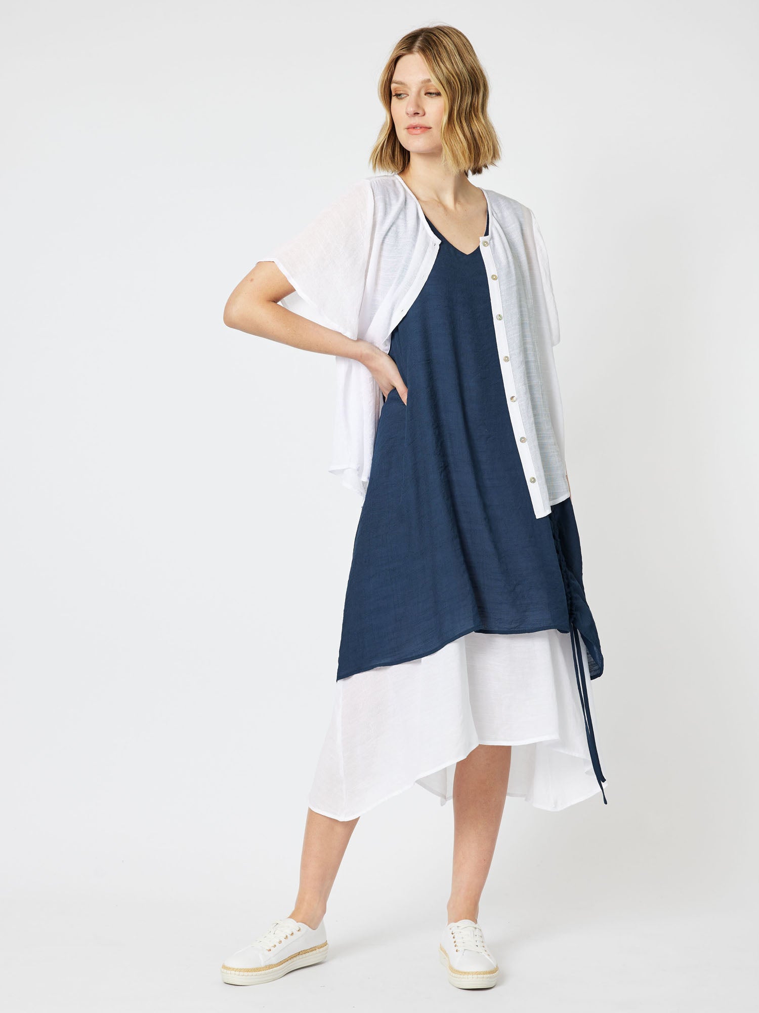 Perissa Layered Midi Dress - Navy/White