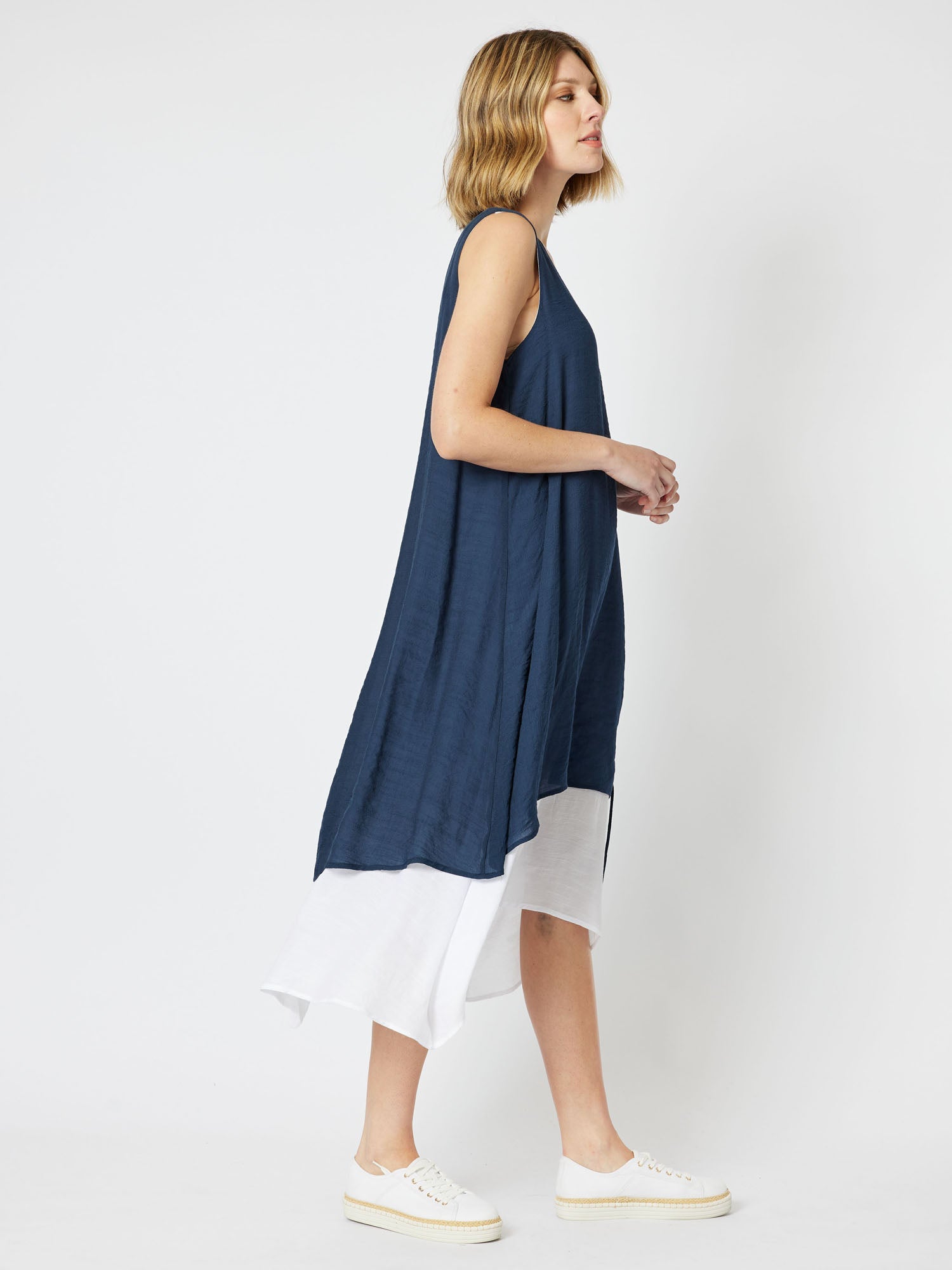 Perissa Layered Midi Dress - Navy/White