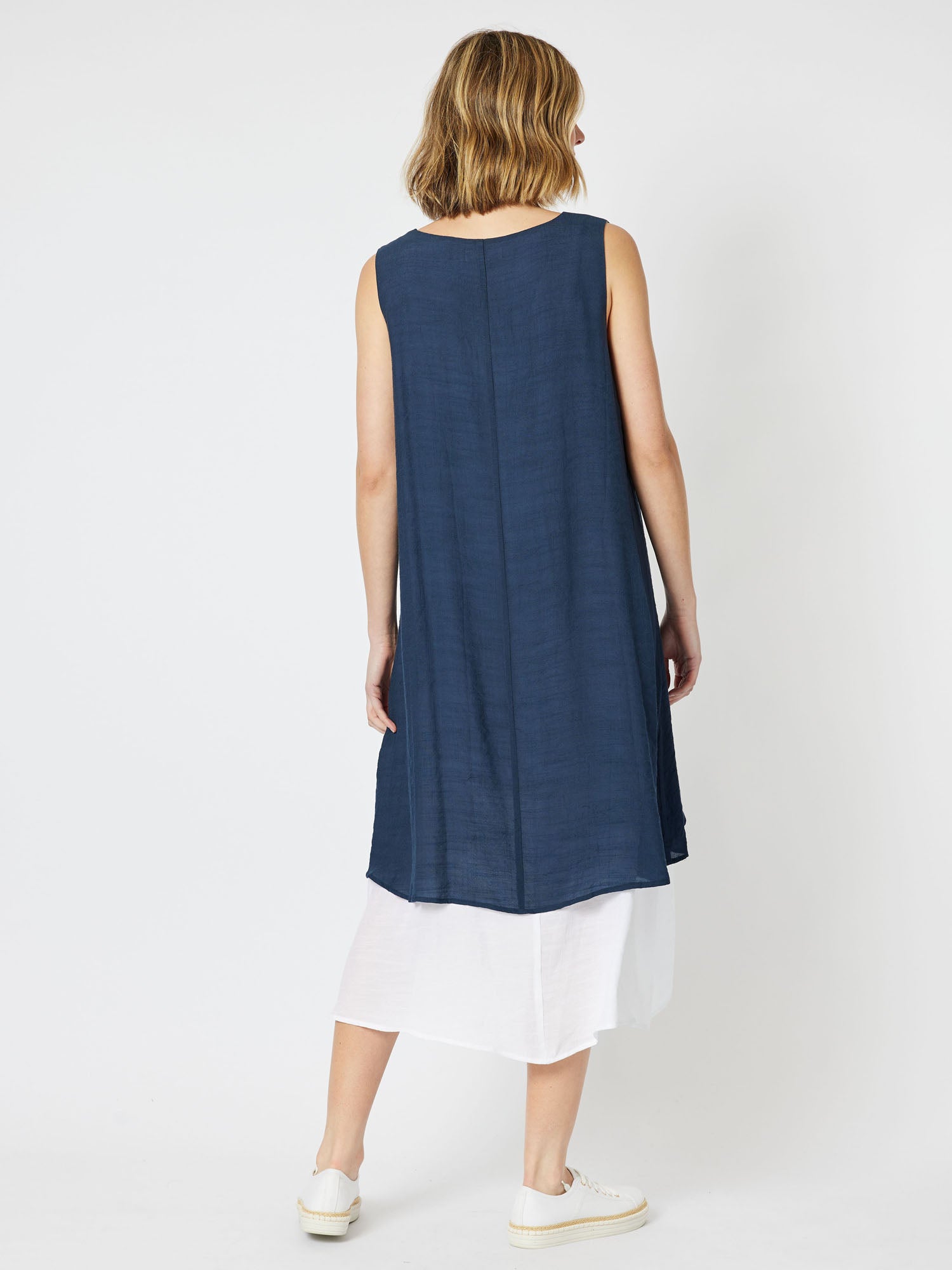 Perissa Layered Midi Dress - Navy/White