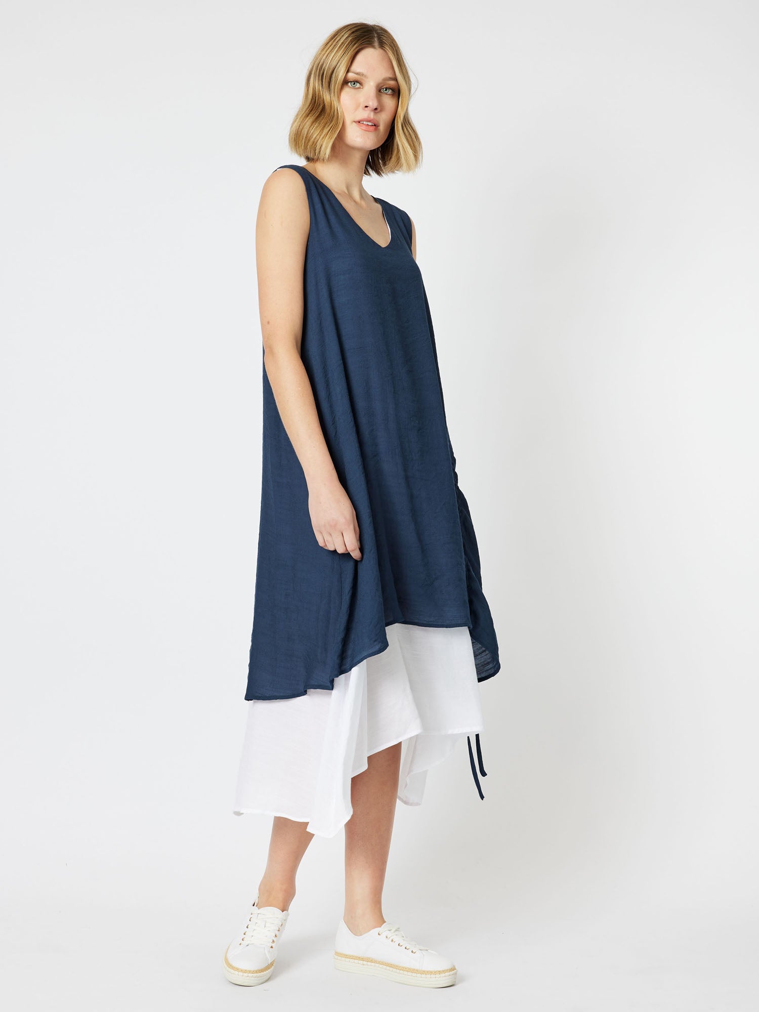 Perissa Layered Midi Dress - Navy/White
