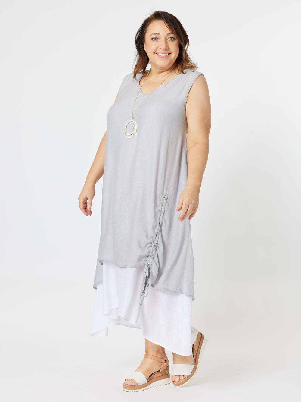 Perissa Layered Midi Dress - Silver