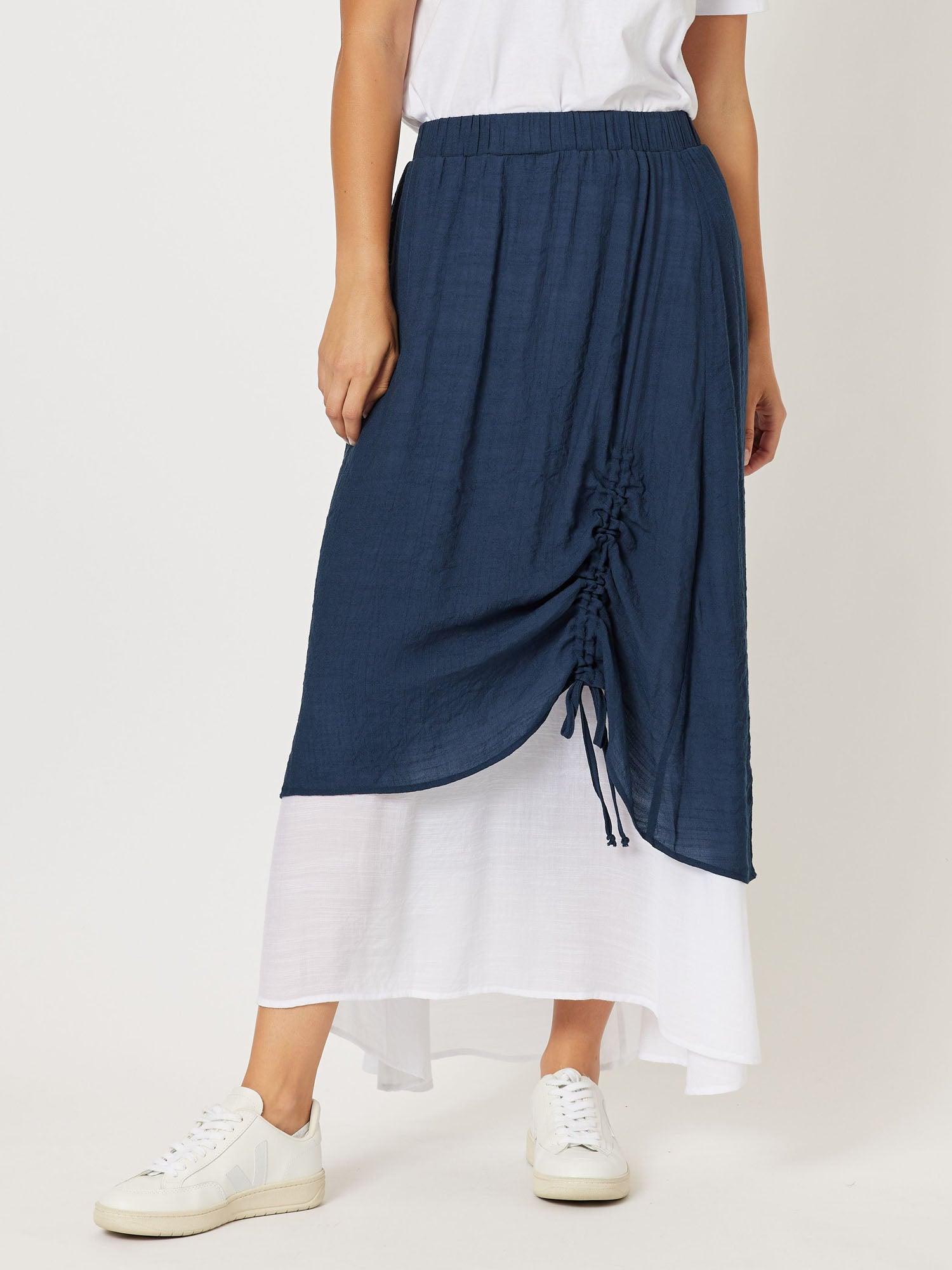 Oia Layered Pull On Skirt - Navy/White