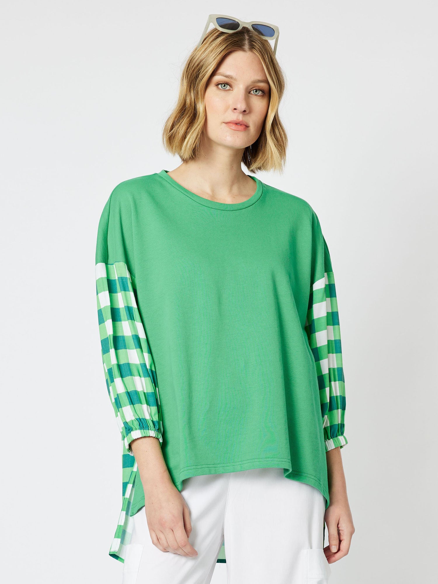 Harmony Spliced Check Sweatshirt - Green