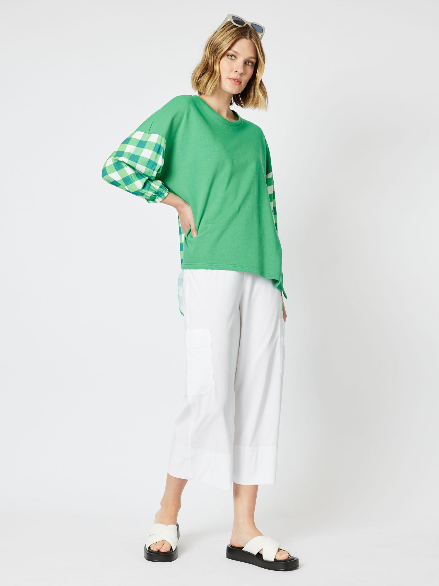 Harmony Spliced Check Sweatshirt - Green