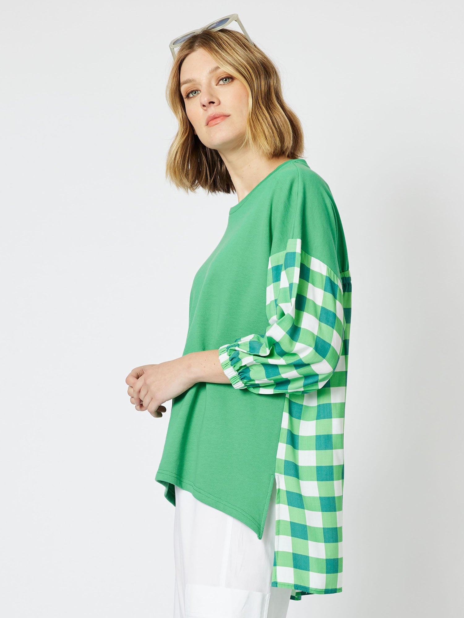 Harmony Spliced Check Sweatshirt - Green