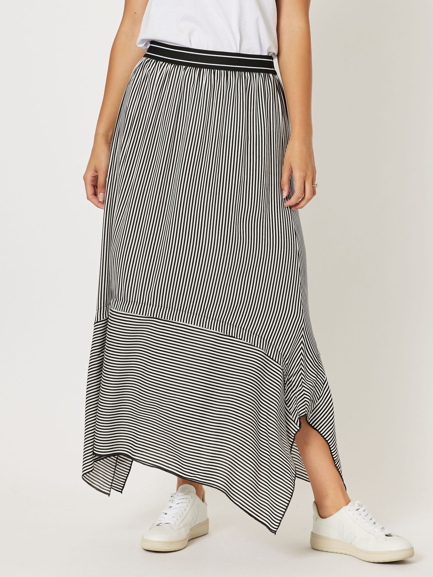 Chloe Stripe Asymmetric Skirt - Black/White
