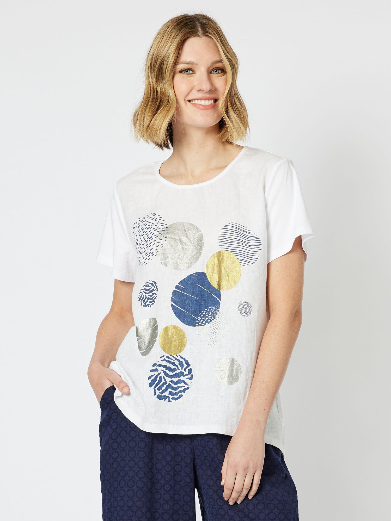 Sphere Print Front Short Sleeve T-Shirt - White