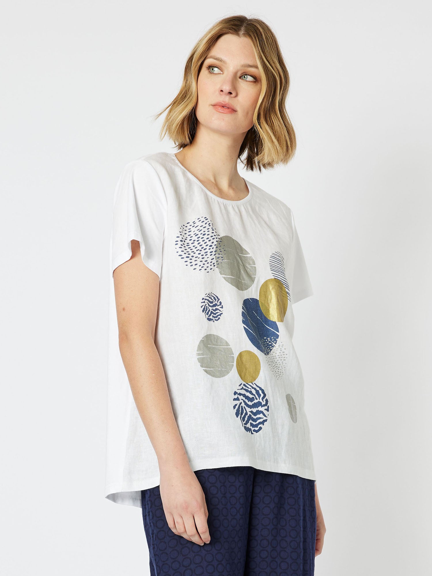 Sphere Print Front Short Sleeve T-Shirt - White