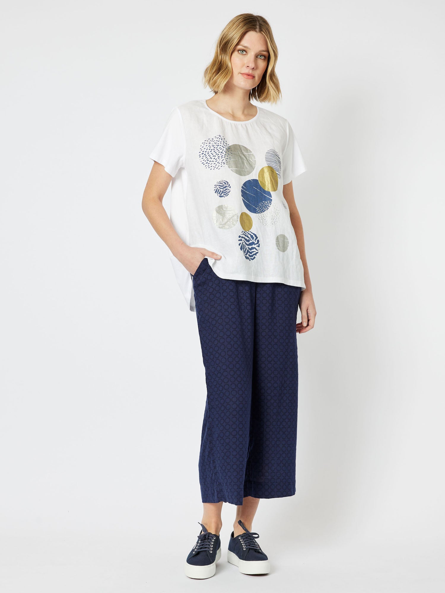 Sphere Print Front Short Sleeve T-Shirt - White
