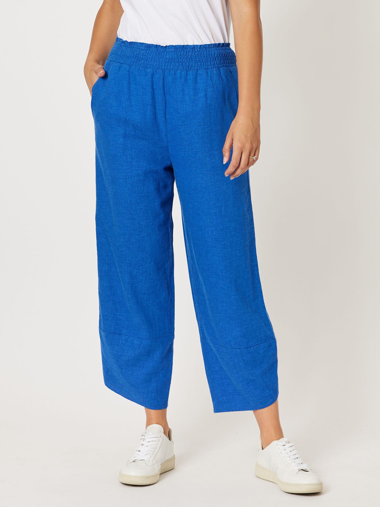 Emerson Shirred Waist 7/8 Pull On Pant - Azure Blue