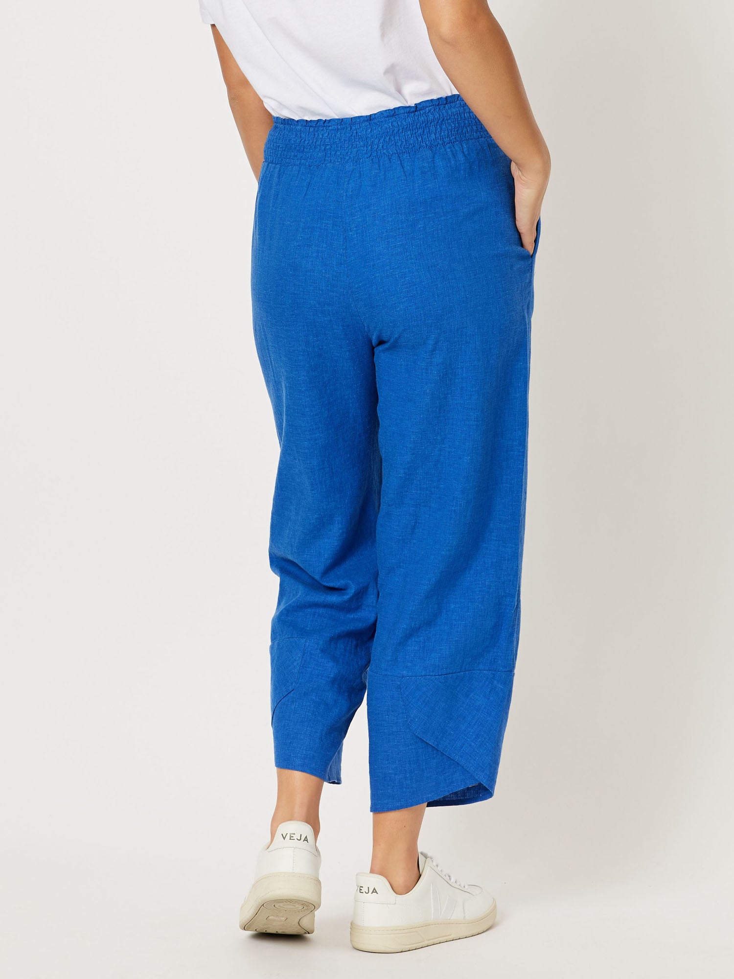 Emerson Shirred Waist 7/8 Pull On Pant - Azure Blue