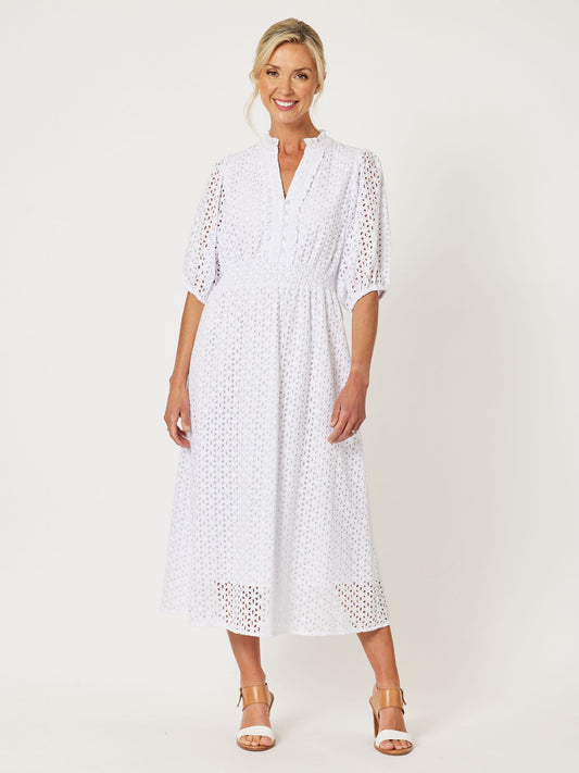 Broderie Lace Midi Dress - White