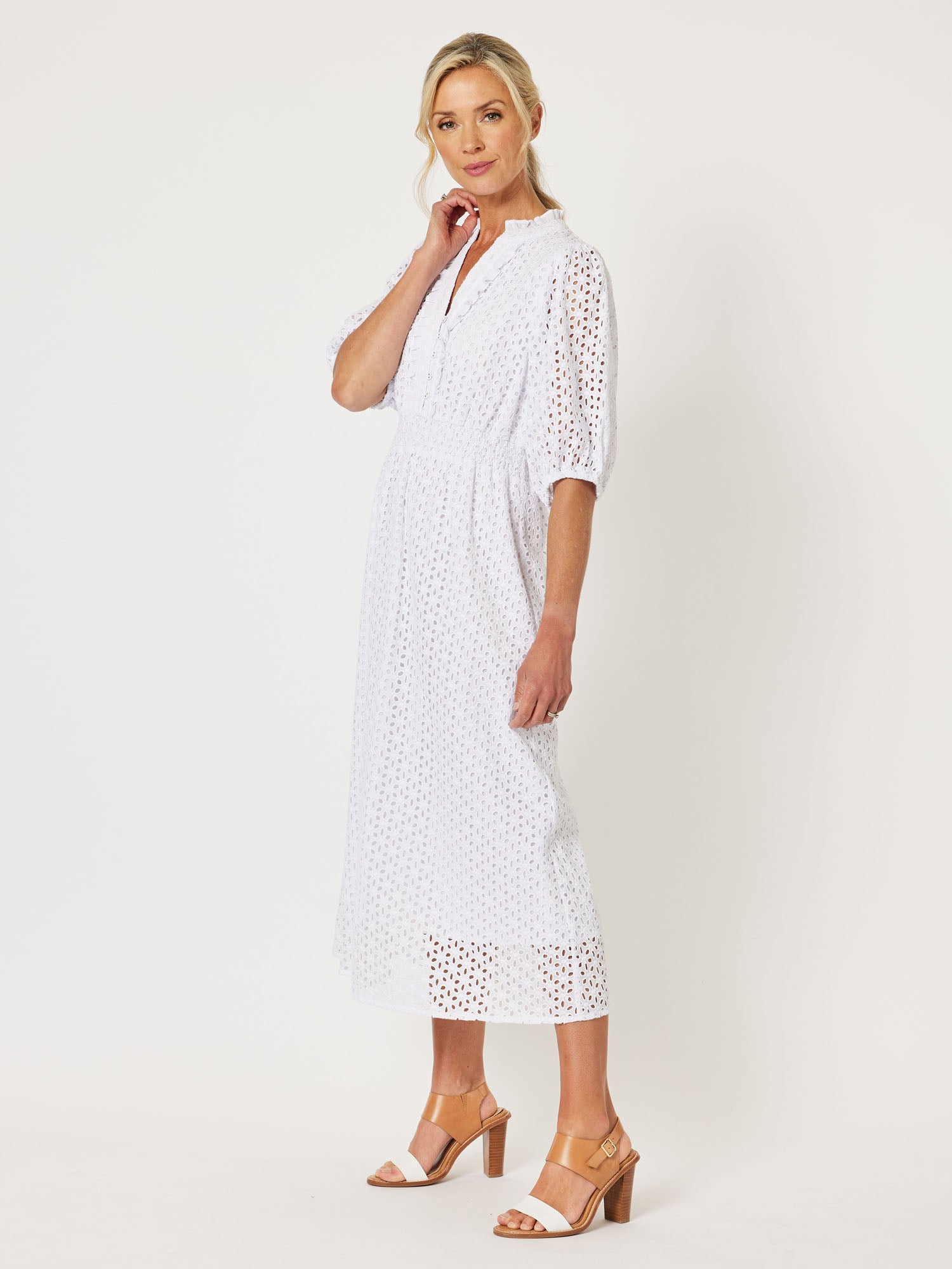 Broderie Lace Midi Dress - White