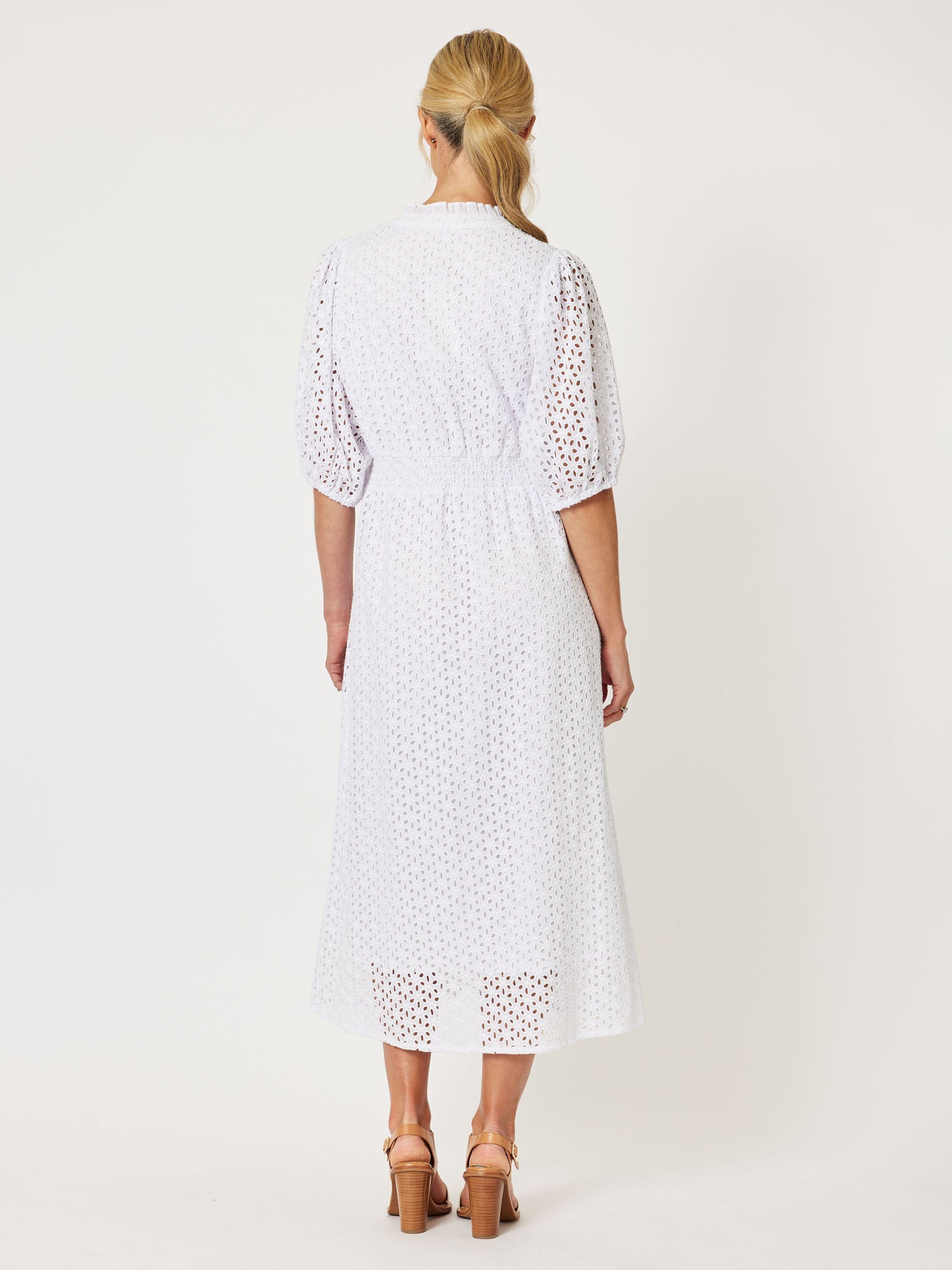 Broderie Lace Midi Dress - White