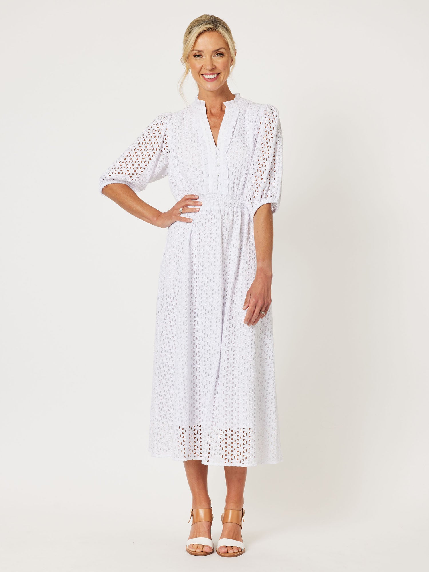 Broderie Lace Midi Dress - White