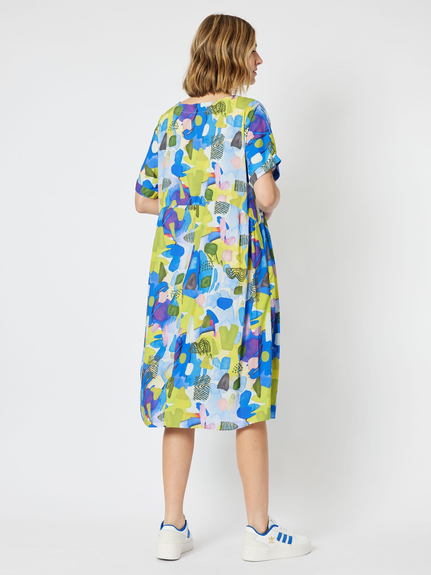 Maisey Print Pocket Detail Short Sleeve Dress - Azure Blue