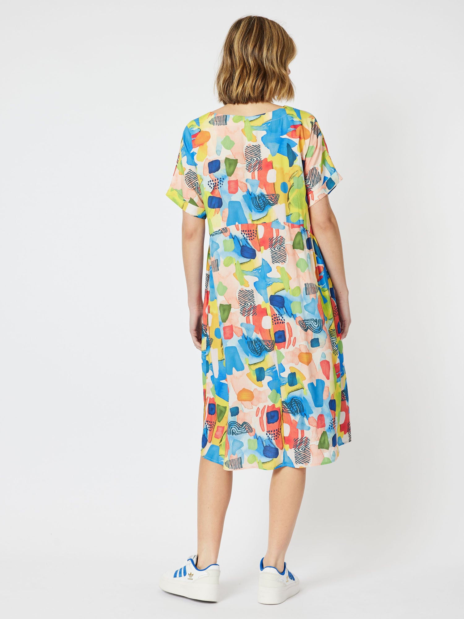 Artistry Print Pocket Detail Short Sleeve Dress - Red