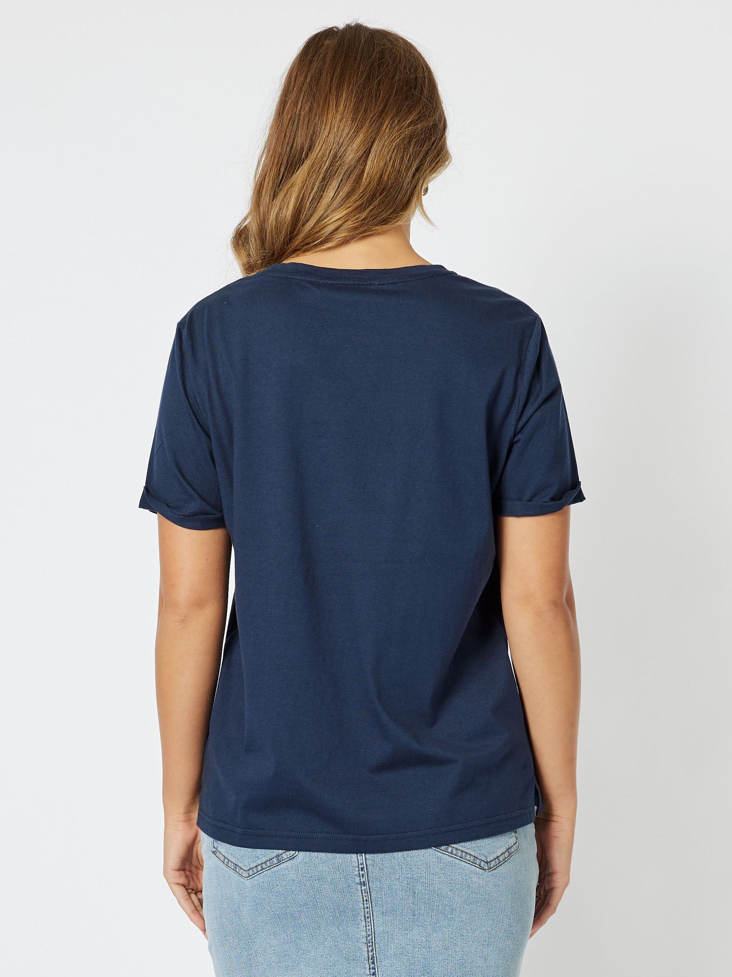 Poochi Cotton Print T-Shirt - Navy