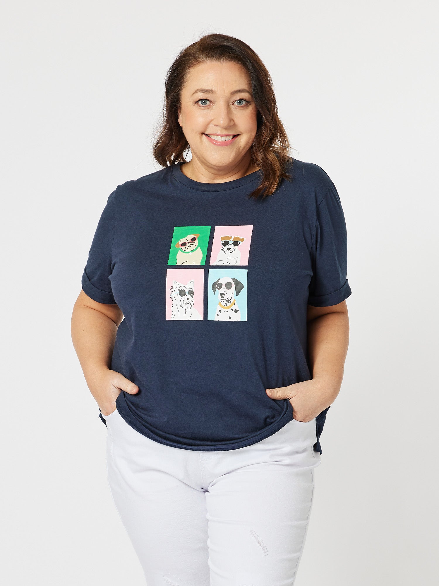 Poochi Cotton Print T-Shirt - Navy