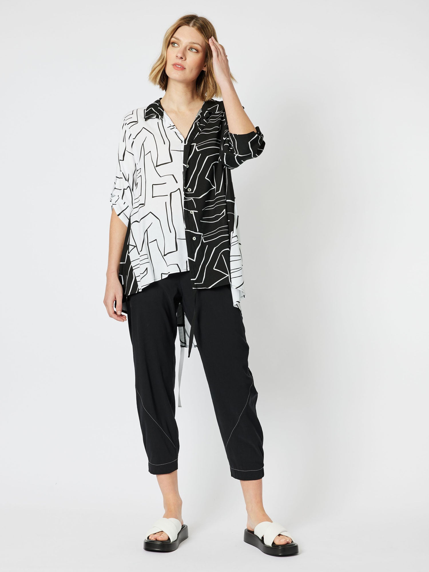 Empire Print Spliced Shirt - Black/White