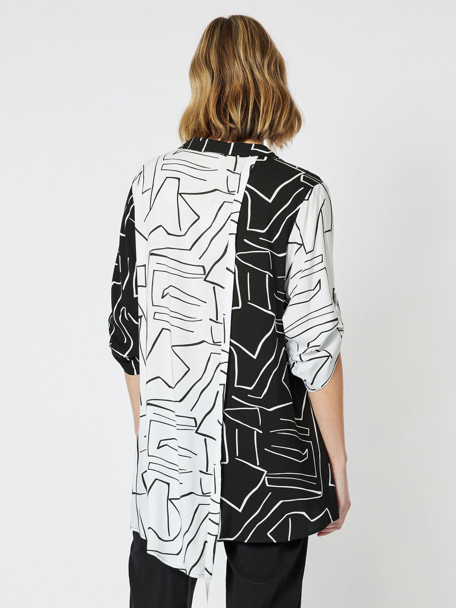 Empire Print Spliced Shirt - Black/White