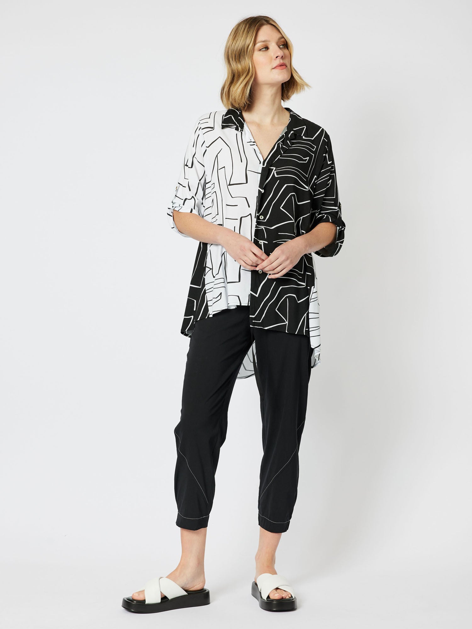 Empire Print Spliced Shirt - Black/White