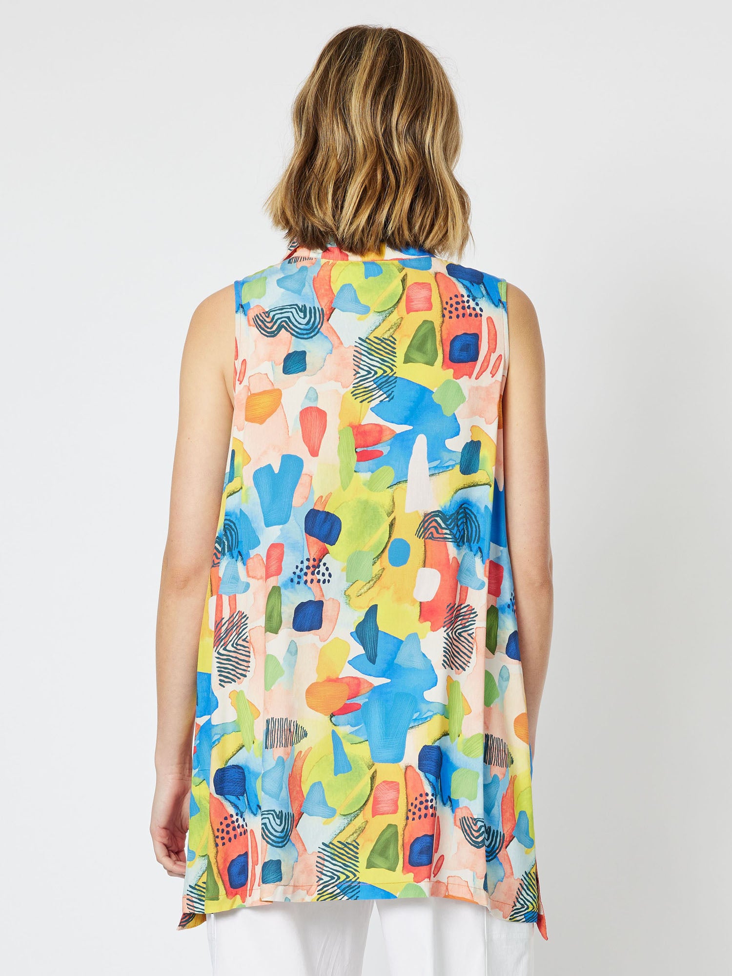 Artistry Print Longline Sleeveless Shirt - Red
