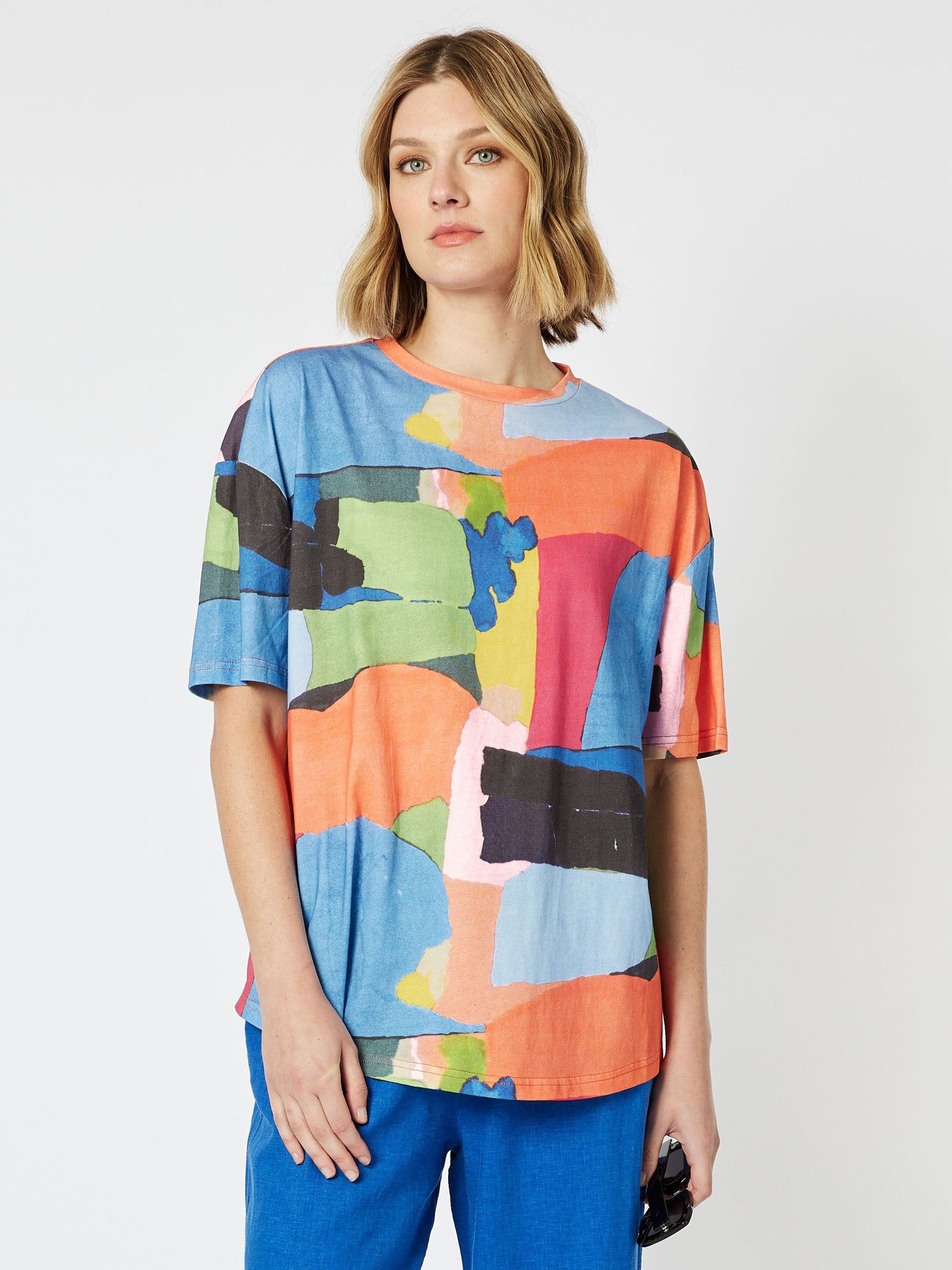 Jacoba Print Knit Round Neck Short Sleeve T-Shirt - Multi