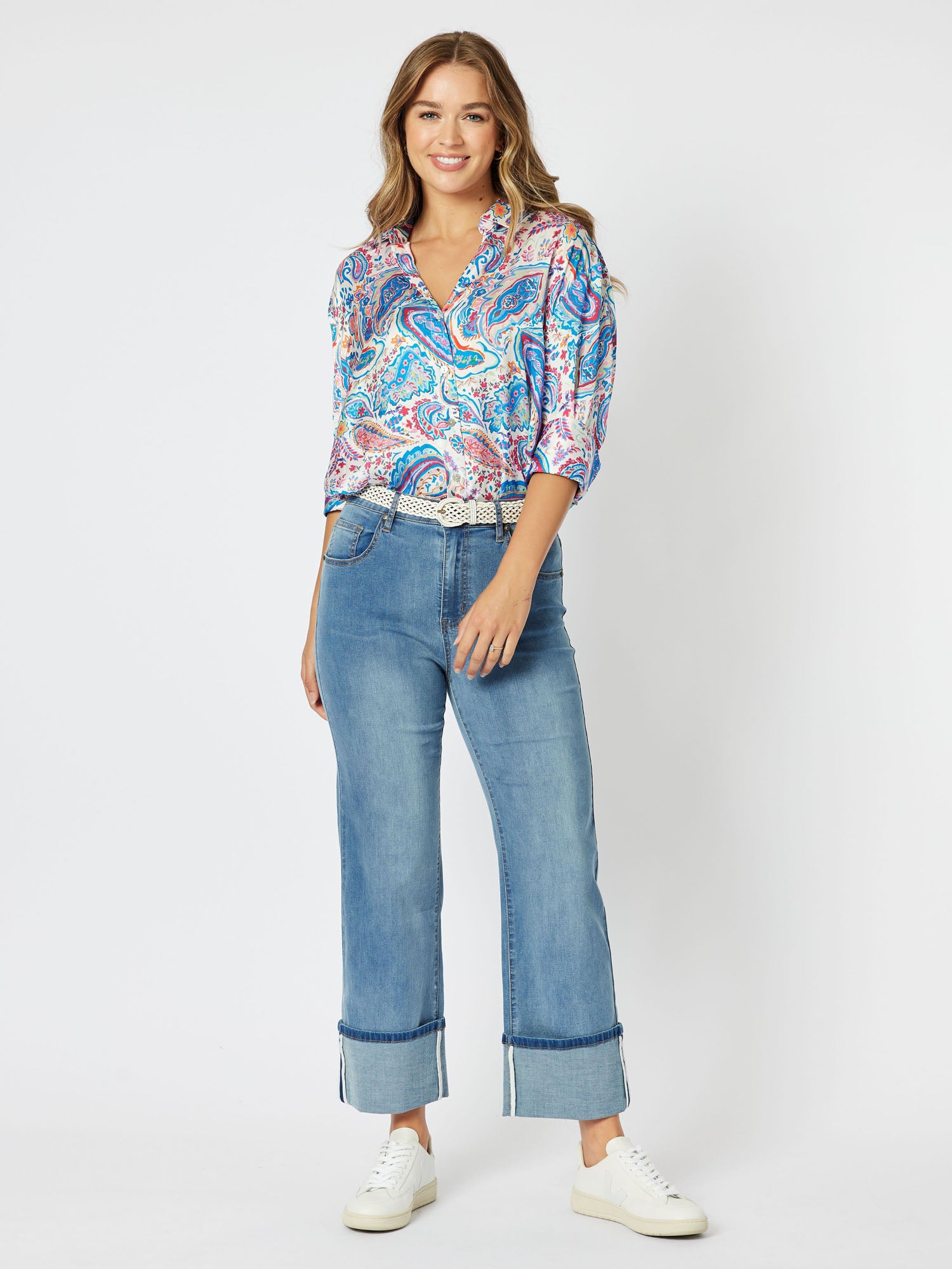 Stretch Cotton Cuff Hem Jean - Denim
