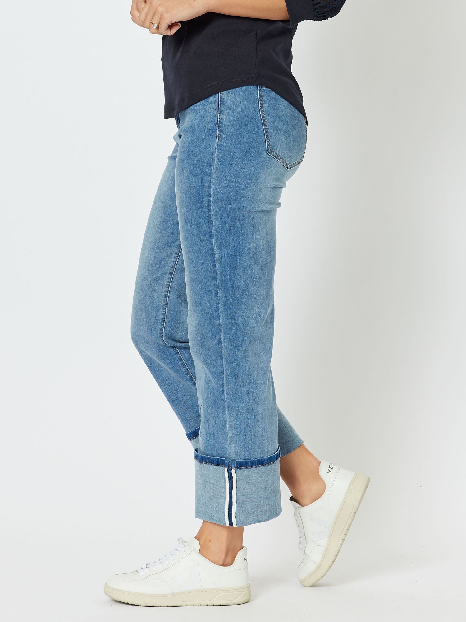 Stretch Cotton Cuff Hem Jean - Denim