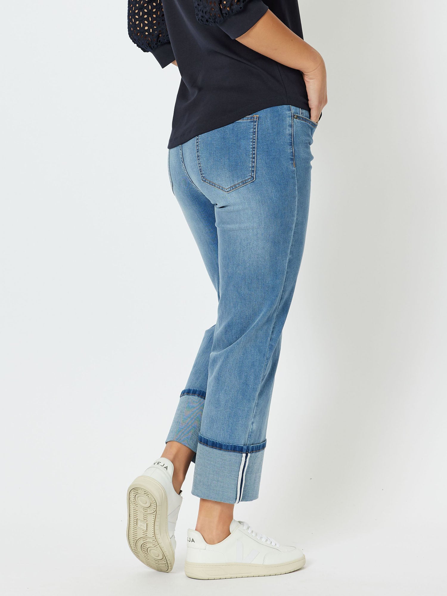 Stretch Cotton Cuff Hem Jean - Denim