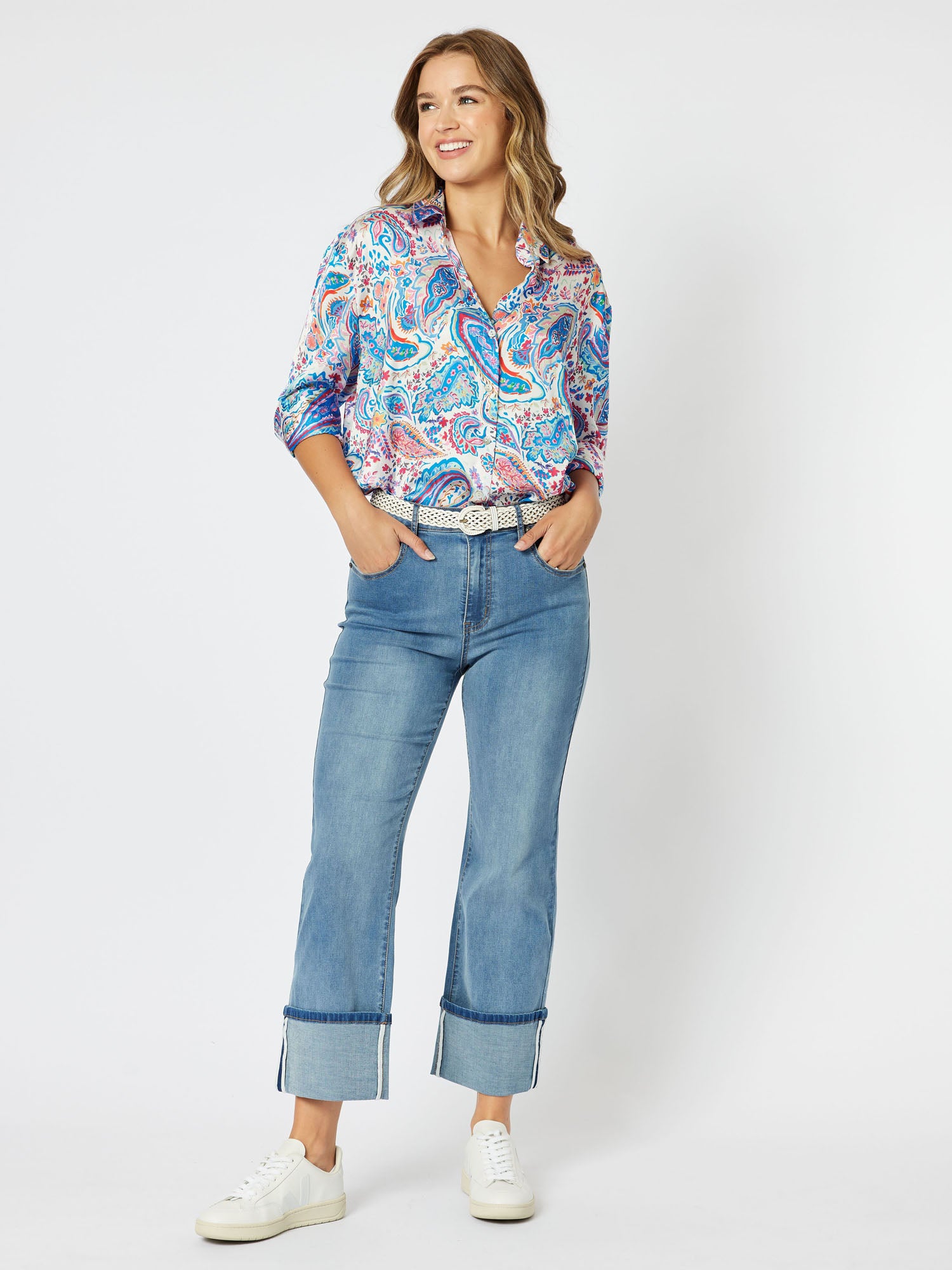 Stretch Cotton Cuff Hem Jean - Denim