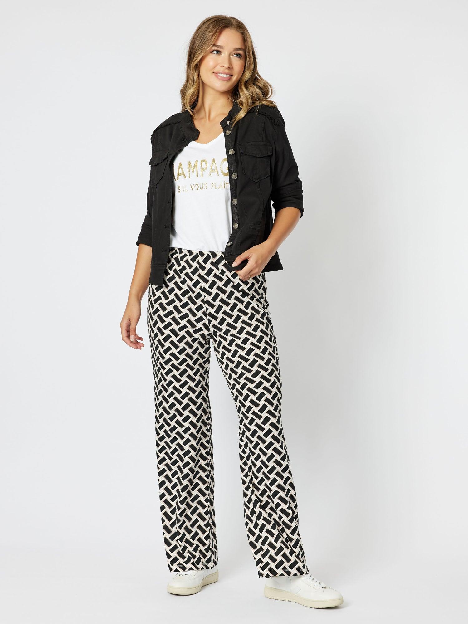 Chevron Knit Top Pull On Pant - Black/Stone