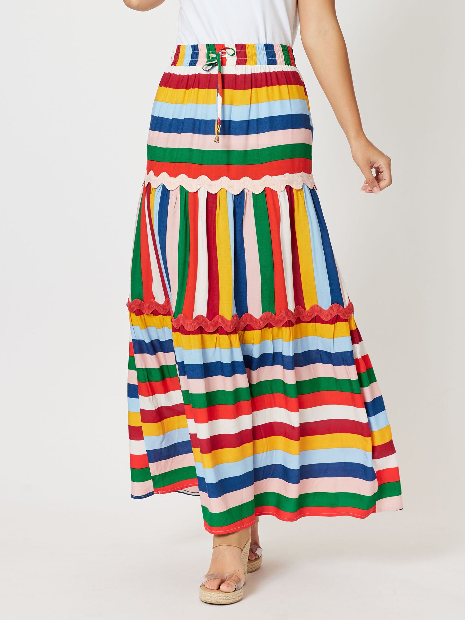 Fiesta Stripe Pull On Maxi Skirt - Multi
