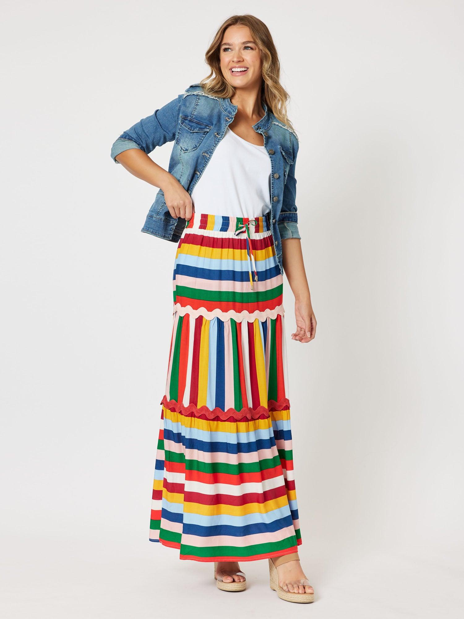 Fiesta Stripe Pull On Maxi Skirt - Multi