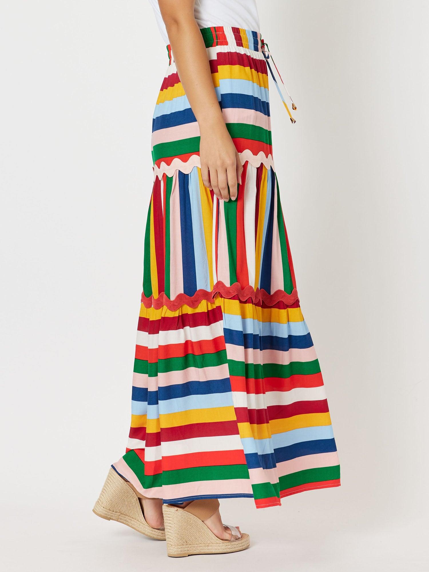 Fiesta Stripe Pull On Maxi Skirt - Multi