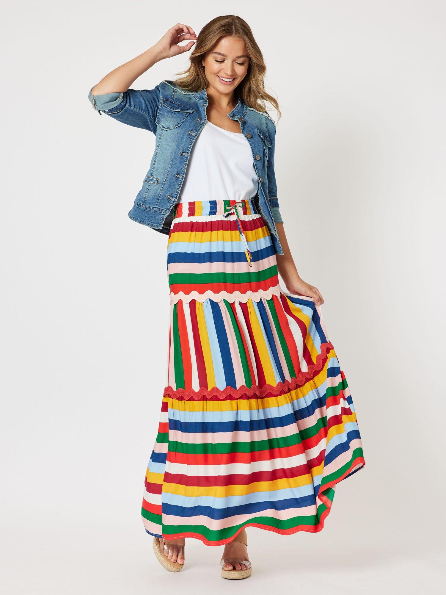 Fiesta Stripe Pull On Maxi Skirt - Multi