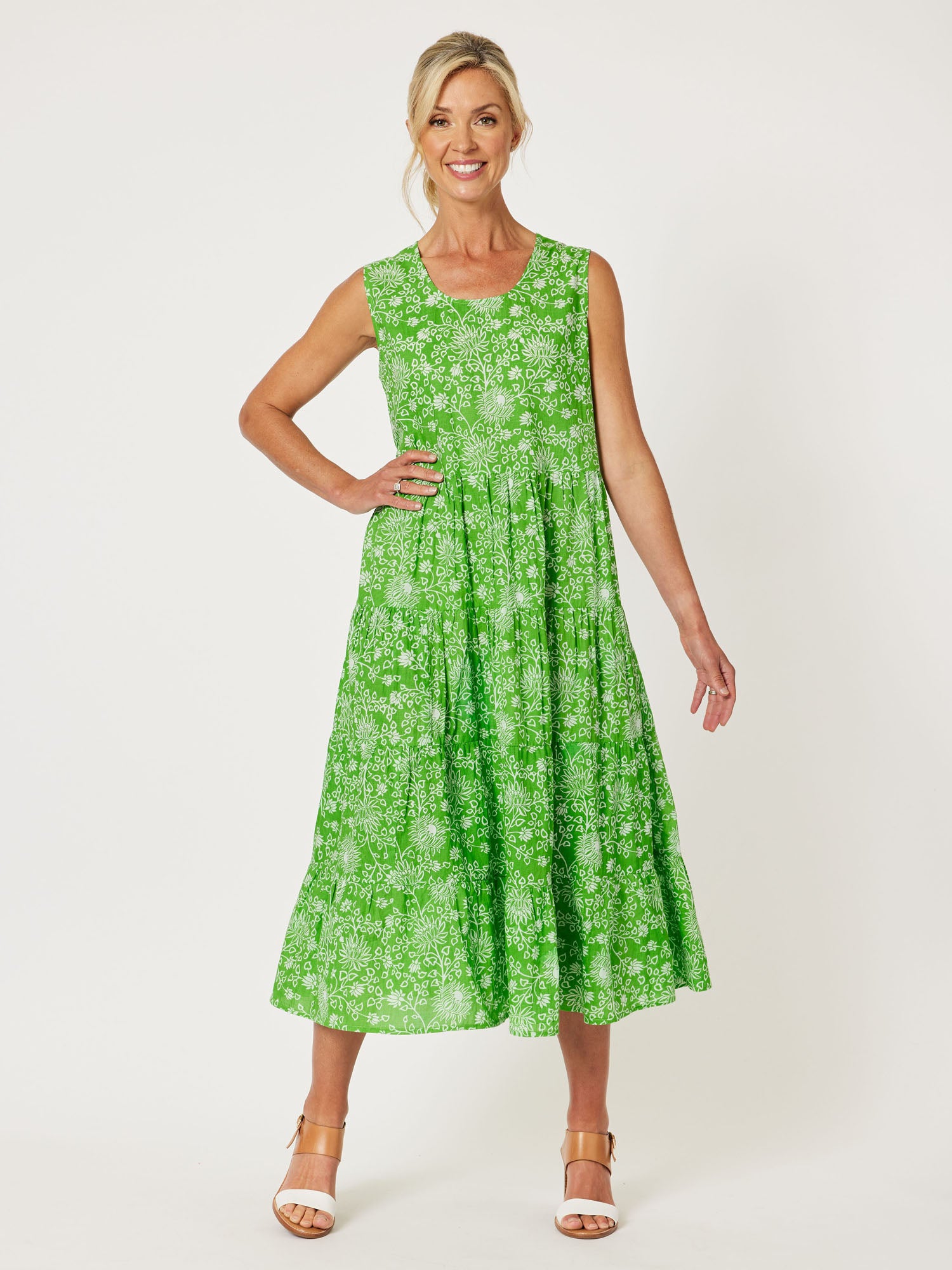 Bloom Cotton Tiered Dress - Apple