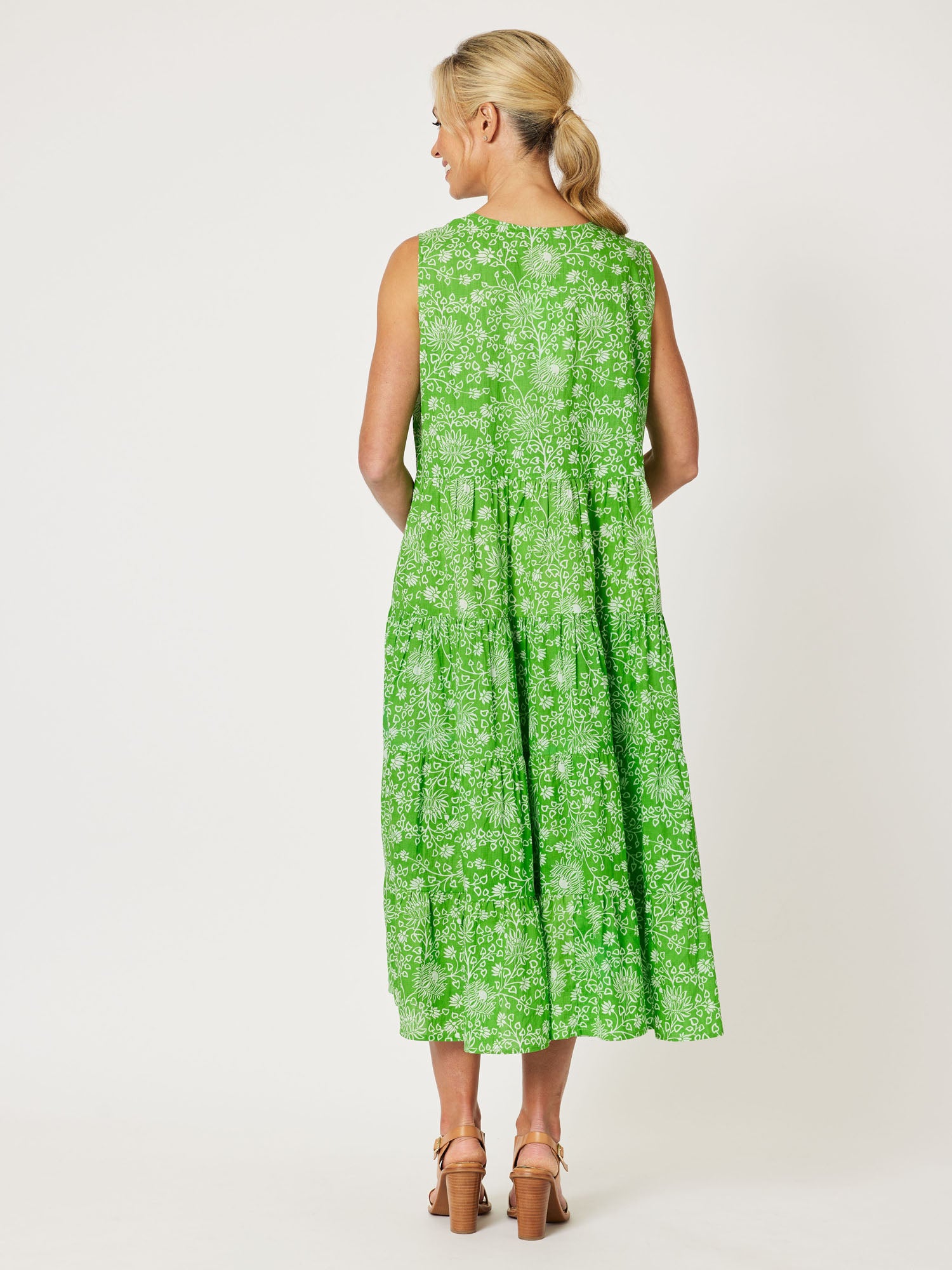 Bloom Cotton Tiered Dress - Apple