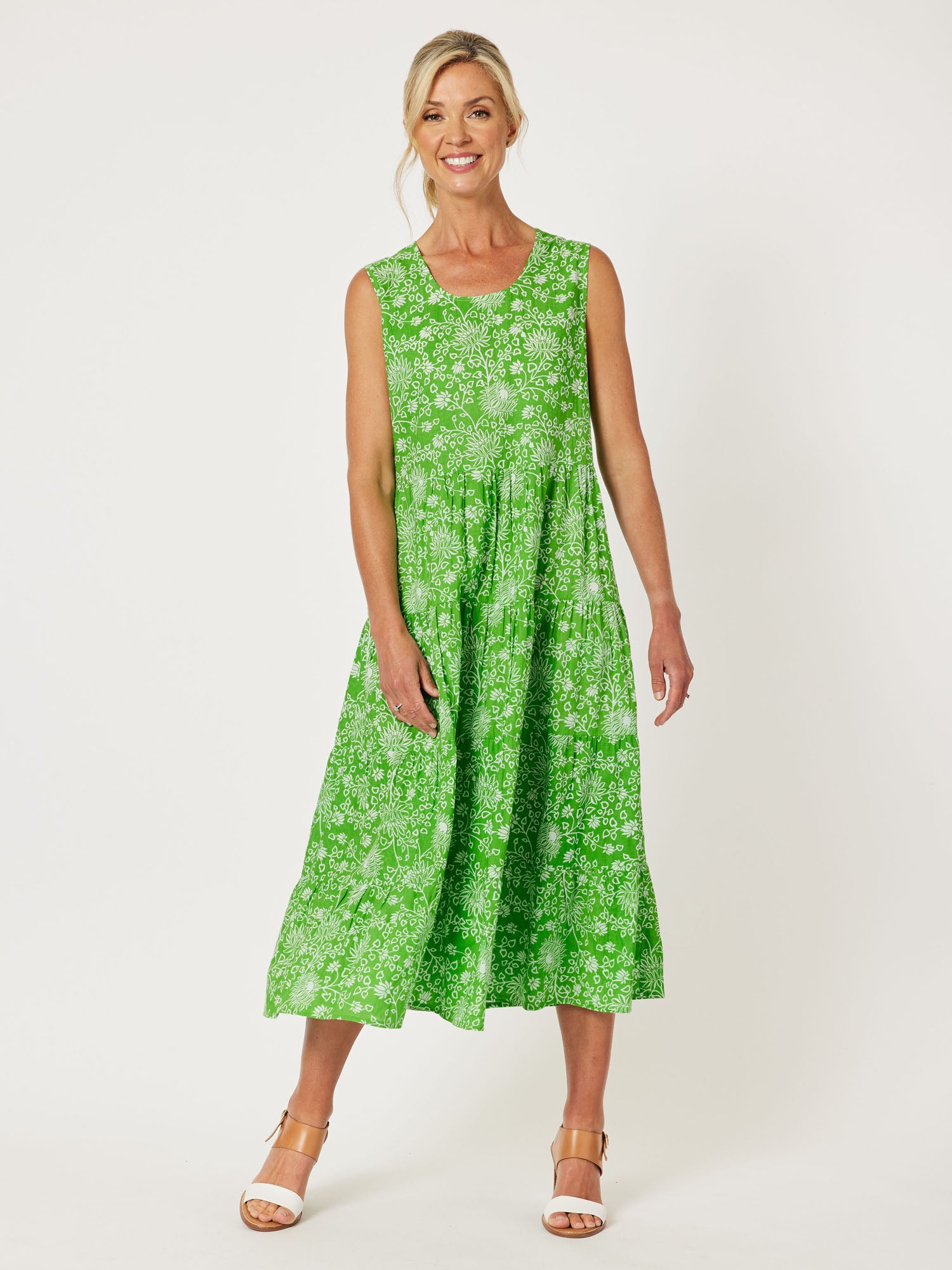 Bloom Cotton Tiered Dress - Apple