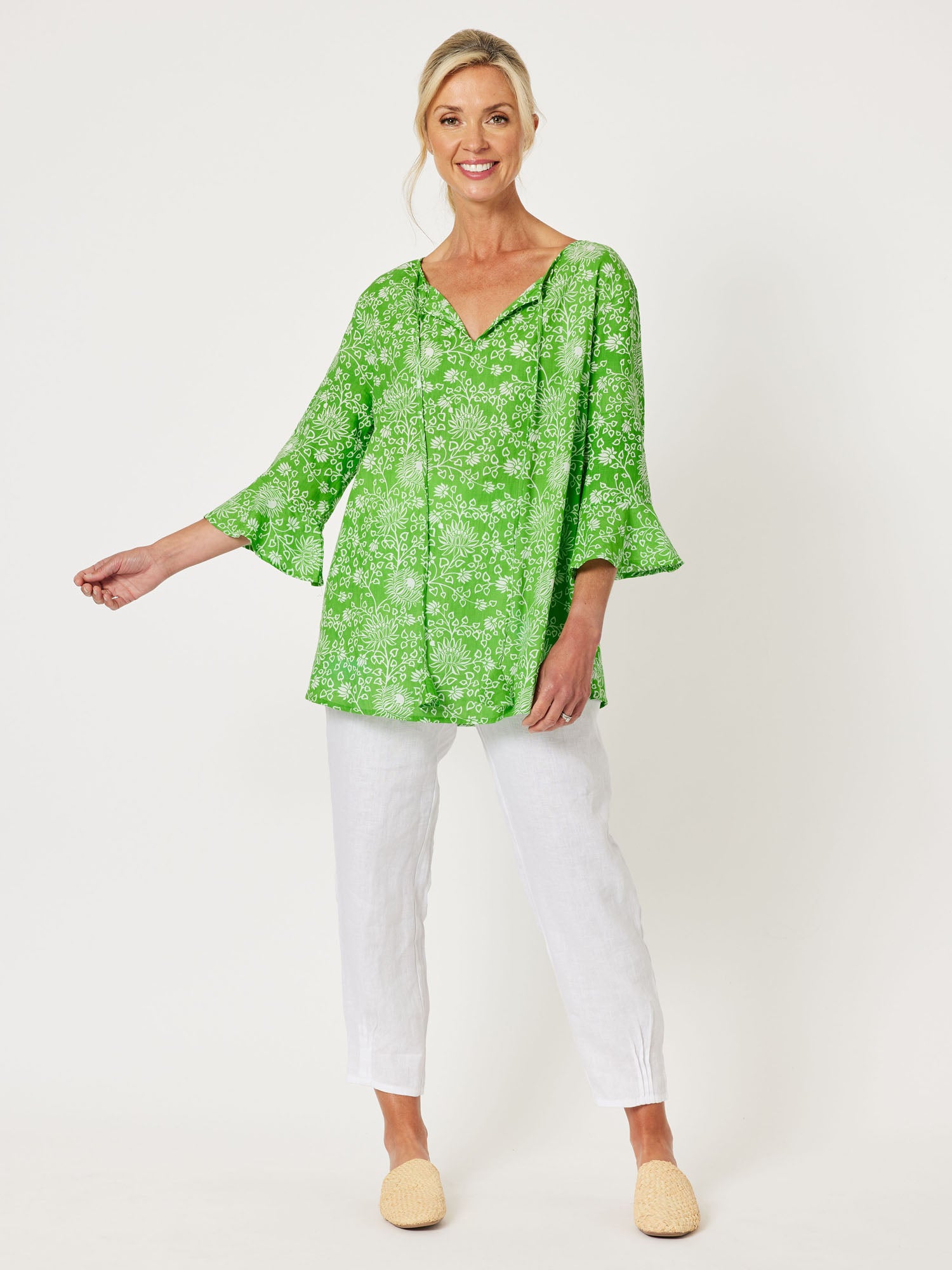 Bloom Cotton Flute Sleeve Top - Apple