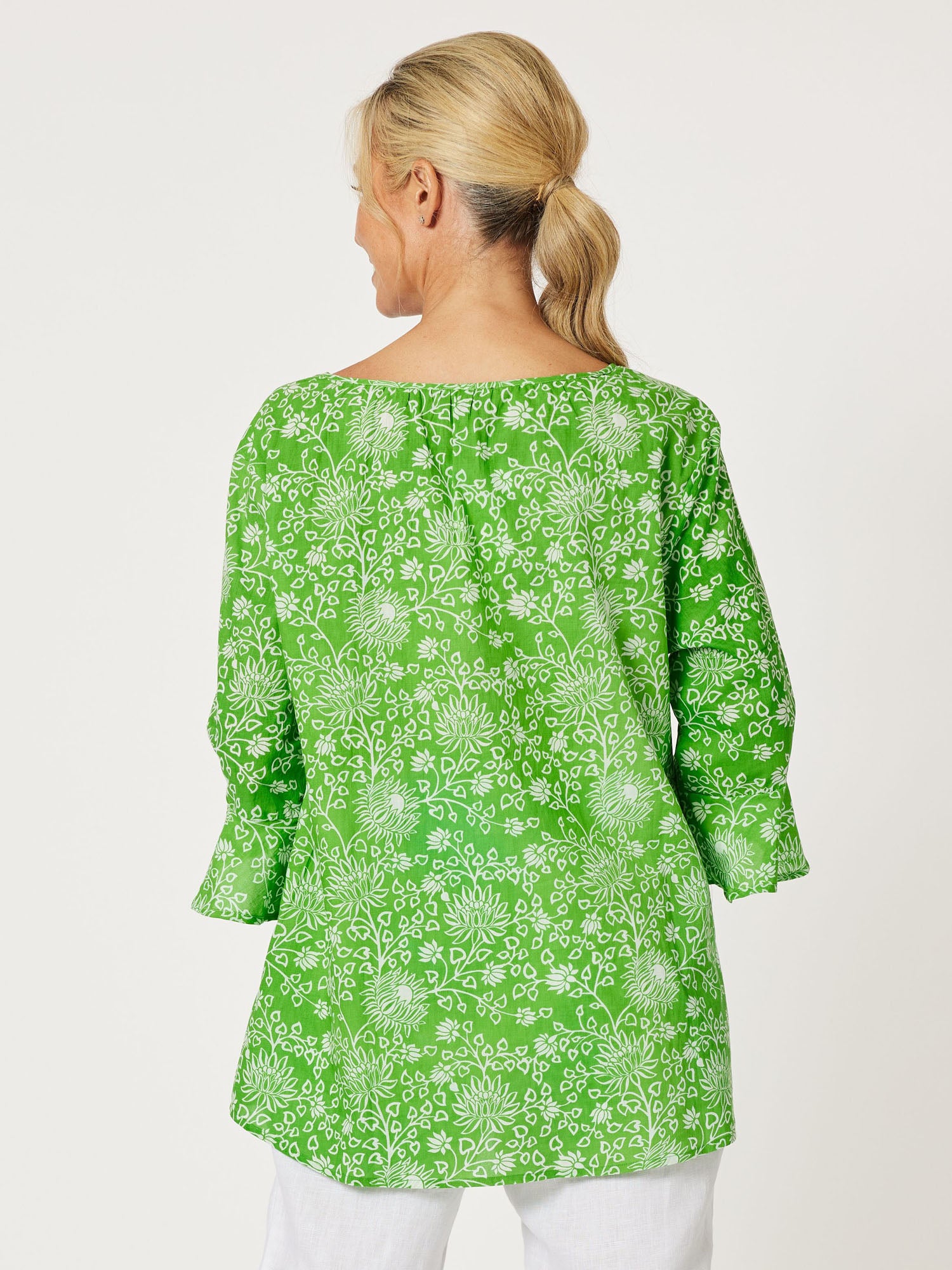 Bloom Cotton Flute Sleeve Top - Apple