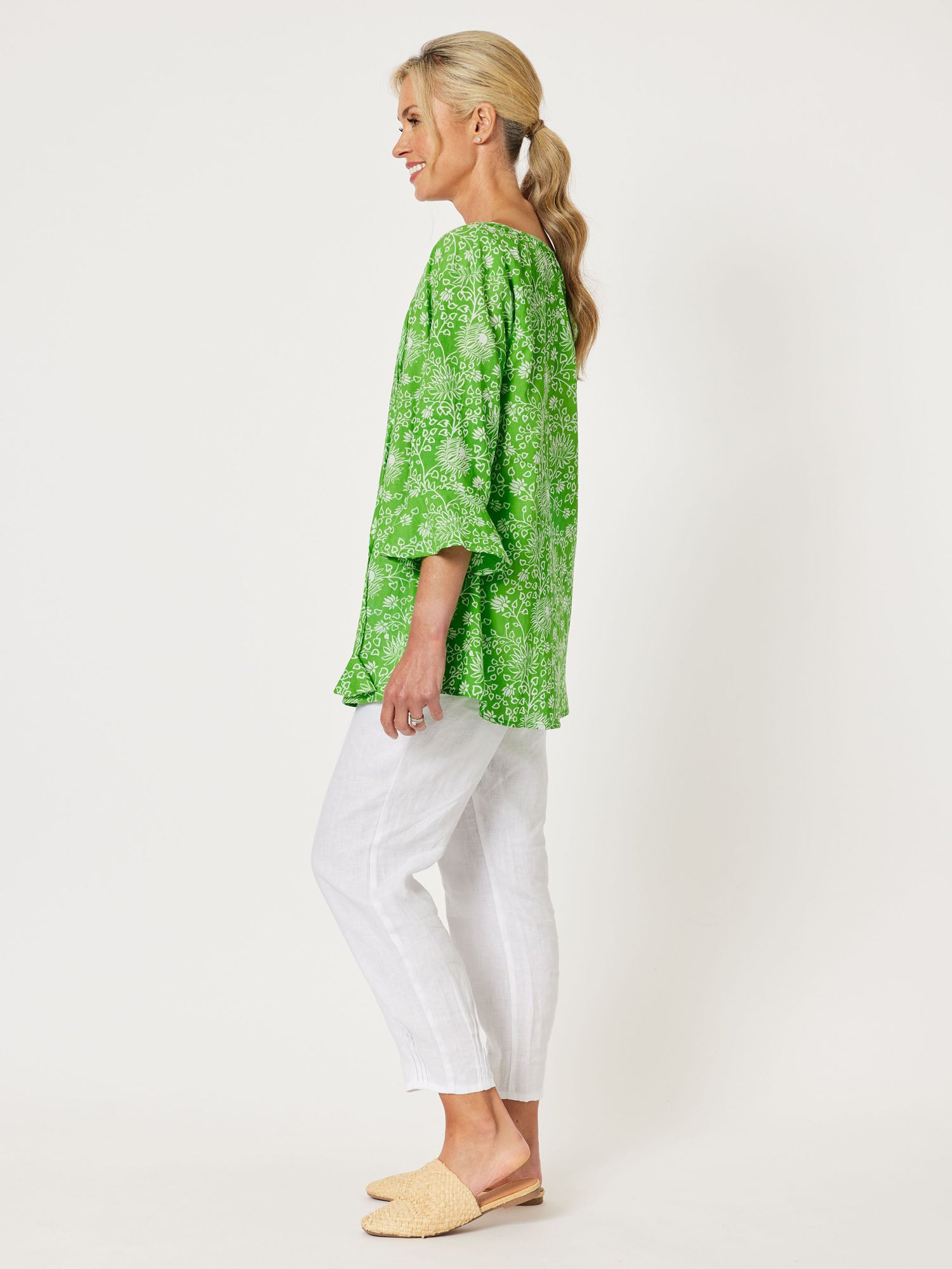 Bloom Cotton Flute Sleeve Top - Apple