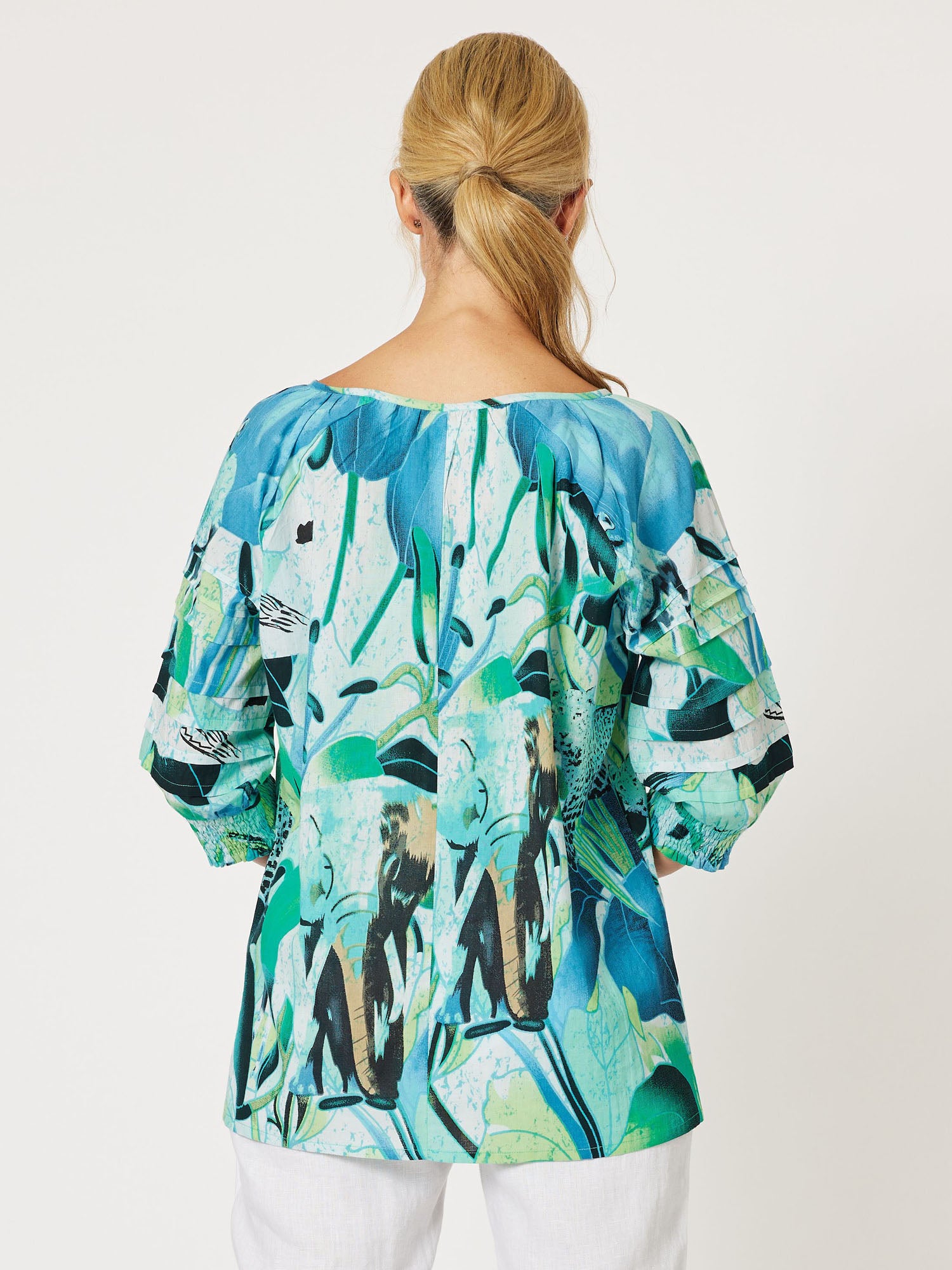 Palm Print Cotton Top - Green