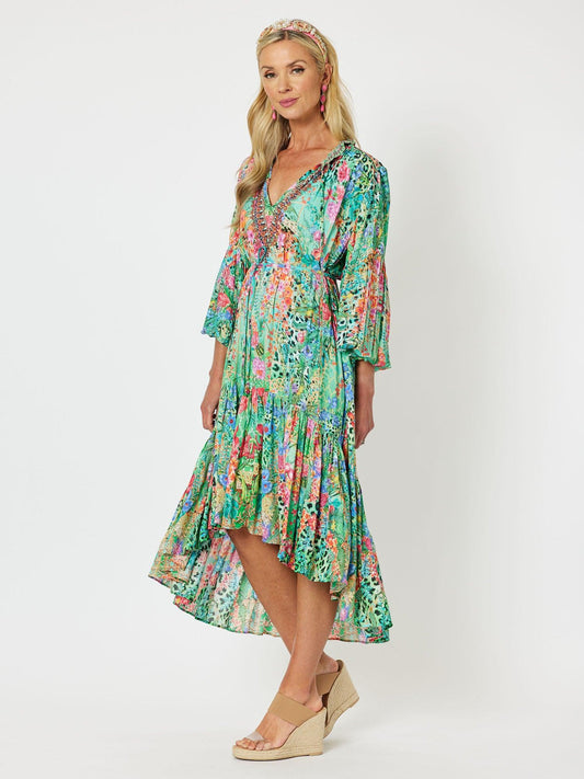 Marrakesh Print Hi-Low Embellished Dress - Animal