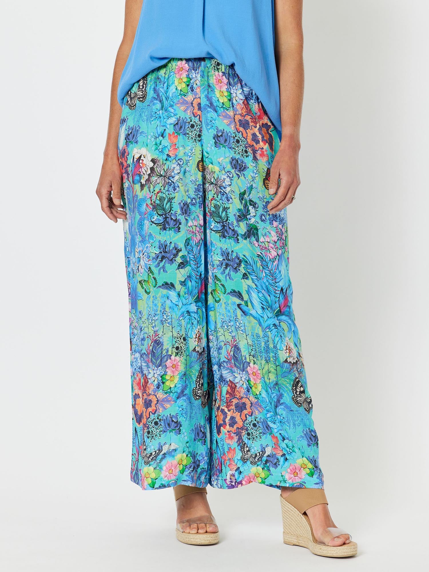Garden Party Print Wide Leg Pull On Pant - Multi